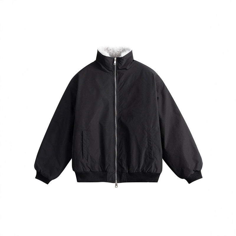 Women's Short Boxy Quilted Jacket with High Shawl Collar, Teddy Collar and Elastic Ribbed Cuffs Mune Fashion