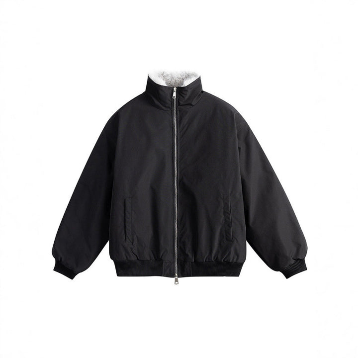 Women's Short Boxy Quilted Jacket with High Shawl Collar, Teddy Collar and Elastic Ribbed Cuffs Mune Fashion