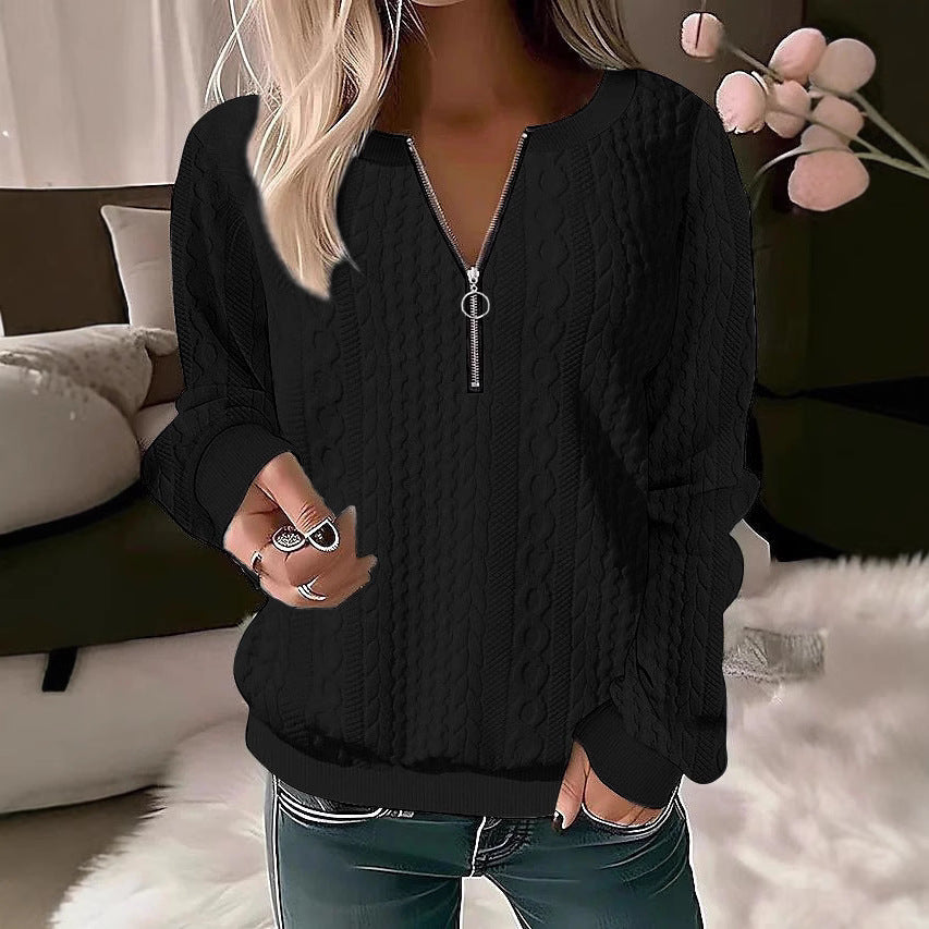 Women's knitted sweater with cable pattern and half zipper Mune Fashion