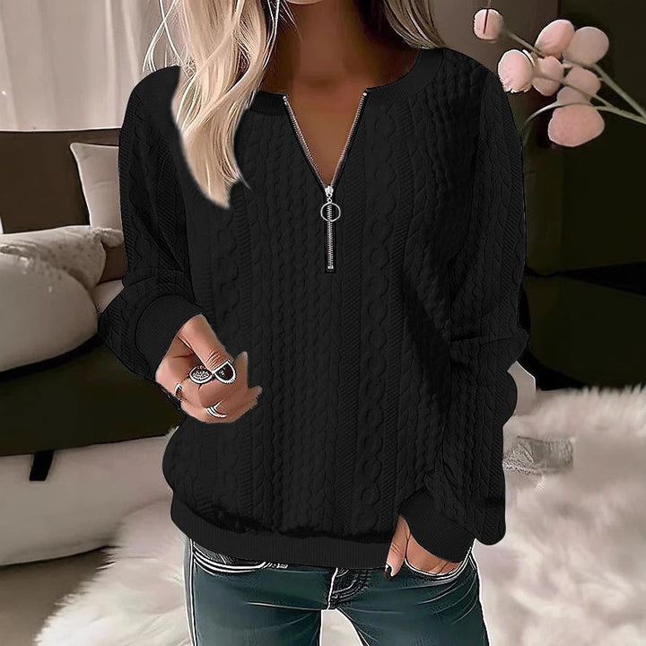 Women's knitted sweater with cable pattern and half zipper Mune Fashion