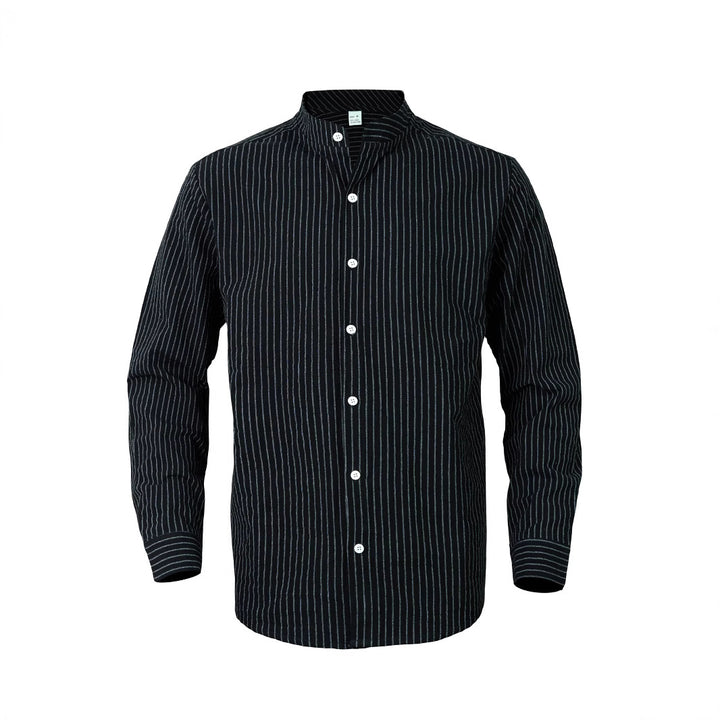 Men's striped stand-up collar shirt made of linen-cotton blend with button placket Mune Fashion