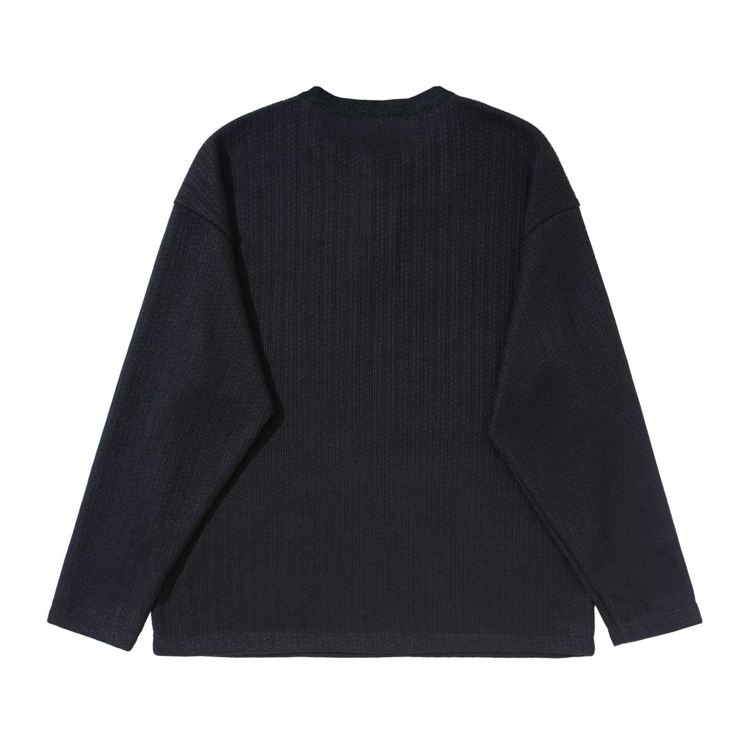 Unisex Structured Waffle Henley Shirt with Straight Hem and Oversized Silhouette Mune Fashion