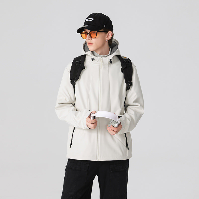 Men's Minimalist Softshell Rain Jacket with Concealed Zipper, Integrated Hood, and Breathable Mesh Lining Mune Fashion