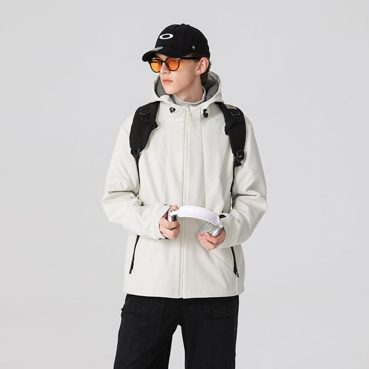 Men's Minimalist Softshell Rain Jacket with Concealed Zipper, Integrated Hood, and Breathable Mesh Lining Mune Fashion