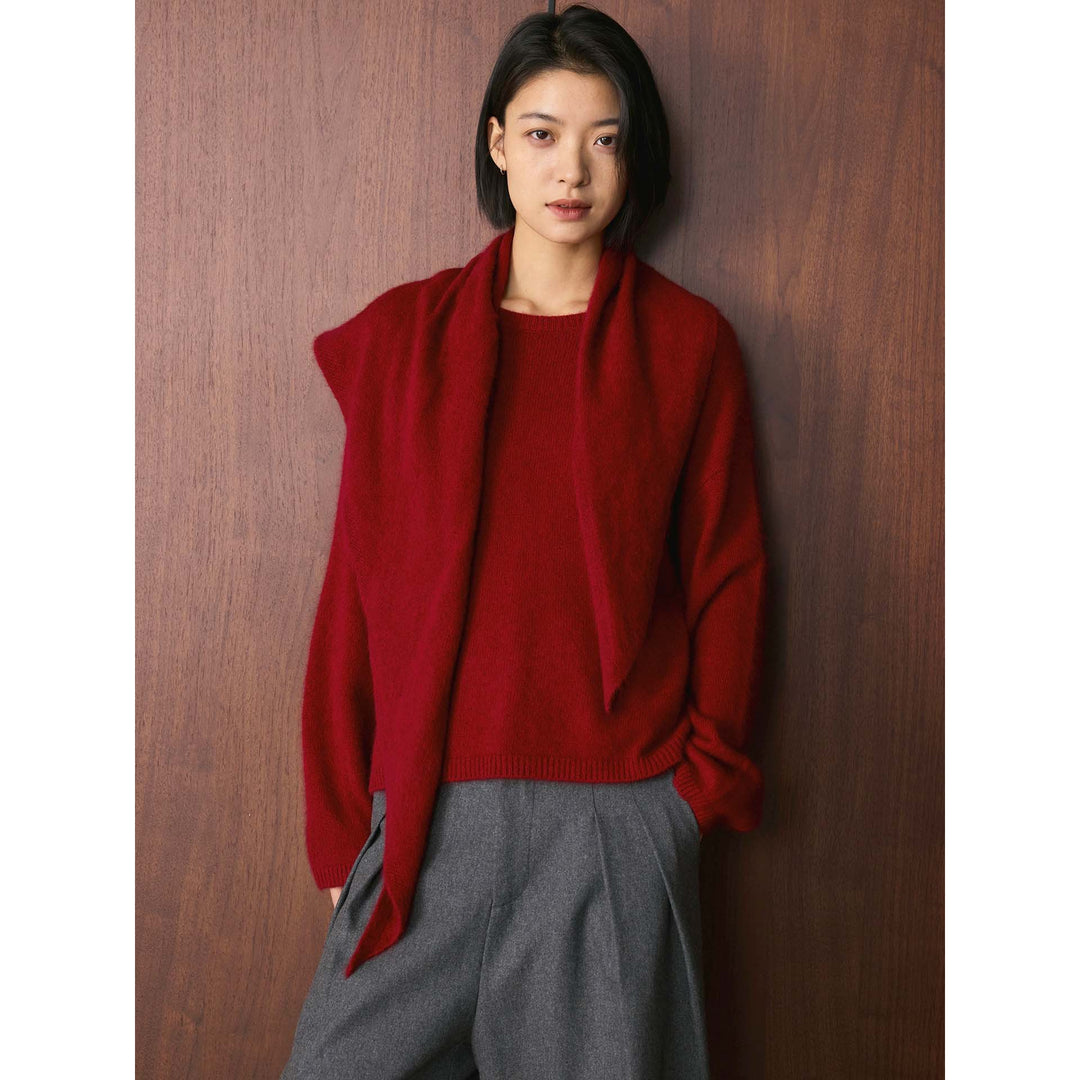 Women's Oversize Fine Knit Sweater with Voluminous Funnel Neck and Loose Silhouette Mune Fashion