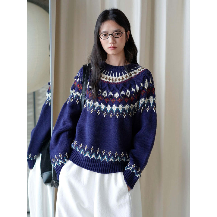Women's Fair-Isle Knit Sweater with Norwegian Pattern and Oversized Cut Mune Fashion