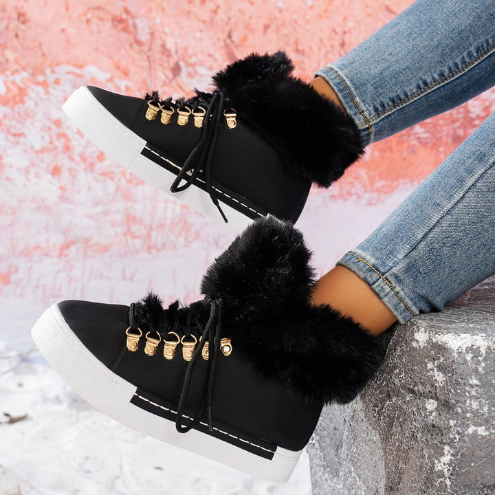 Ladies' Winter Sneaker Ankle Boot with Faux Fur Collar and Platform Mune Fashion