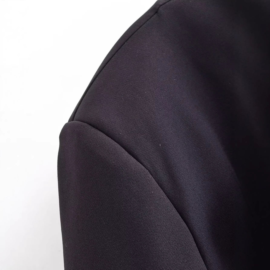 Women's Short Blazer with Attached Bow Tie and Patch Pockets Mune Fashion