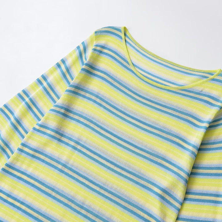 Women's Striped Long Sleeve Tunic with Flared Sleeve and Loose Fit Mune Fashion