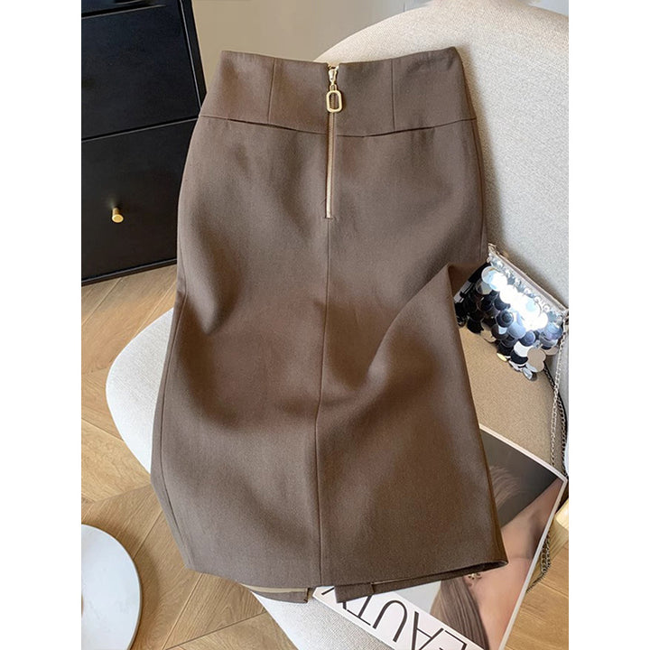Women high-waisted pencil midi skirt with decorative back zipper Mune Fashion