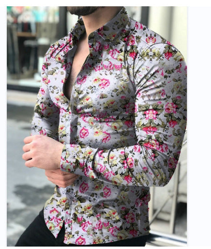 Men's fitted long-sleeve shirt with fine ornament pattern and stretch cotton blend Mune Fashion