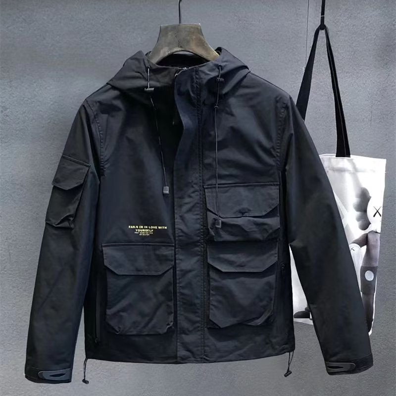 Men's utility outdoor jacket with hood, multiple pocket front and adjustable hem Mune Fashion
