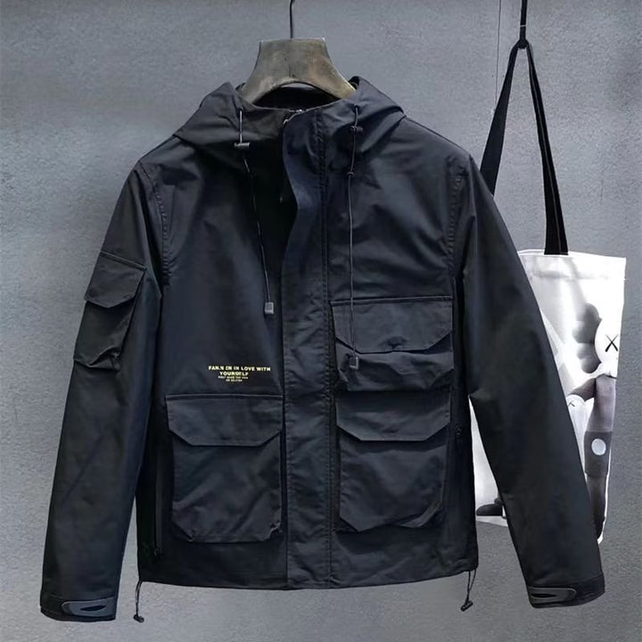 Men's utility outdoor jacket with hood, multiple pocket front and adjustable hem Mune Fashion
