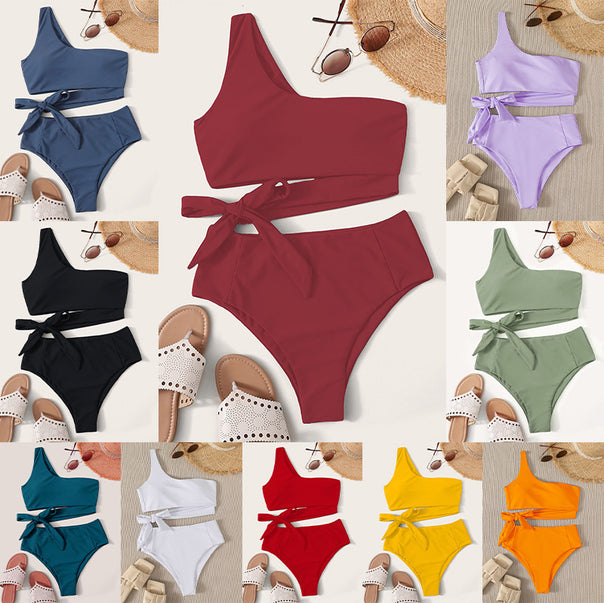 Ladies One-Sided Bikini with High Waist Cut and Elegant Ties Mune Fashion