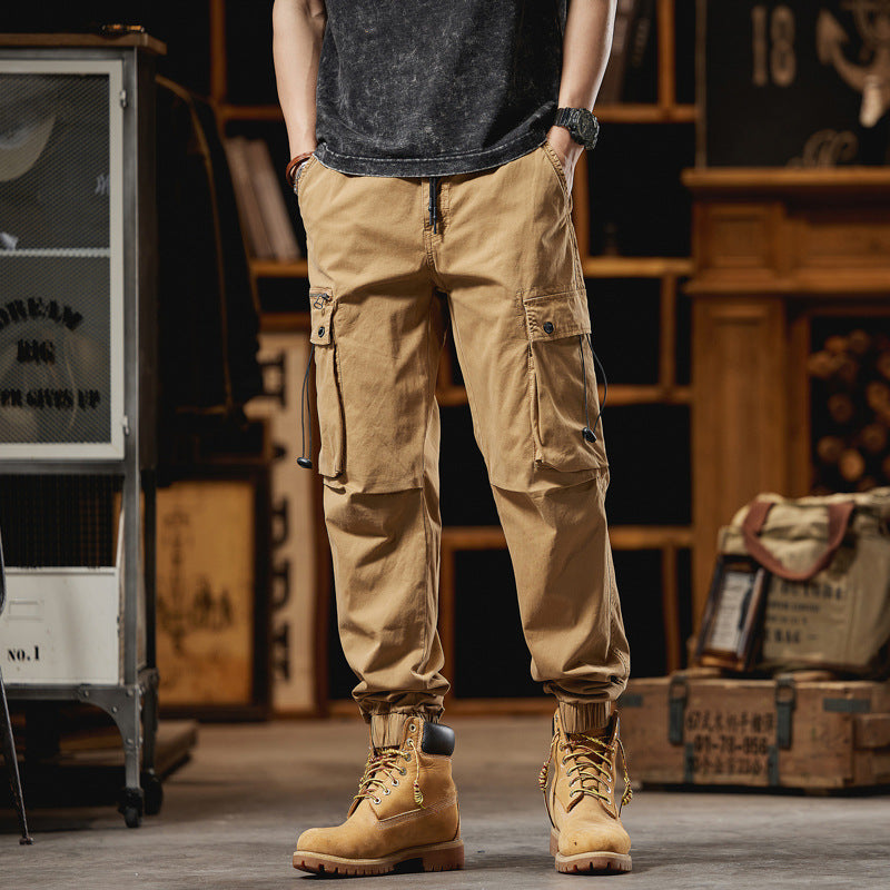 Men's Multifunctional Canvas Cargo Pants in Jogger Cut with Elastic Drawstring Waist and Multiple Pockets Mune Fashion