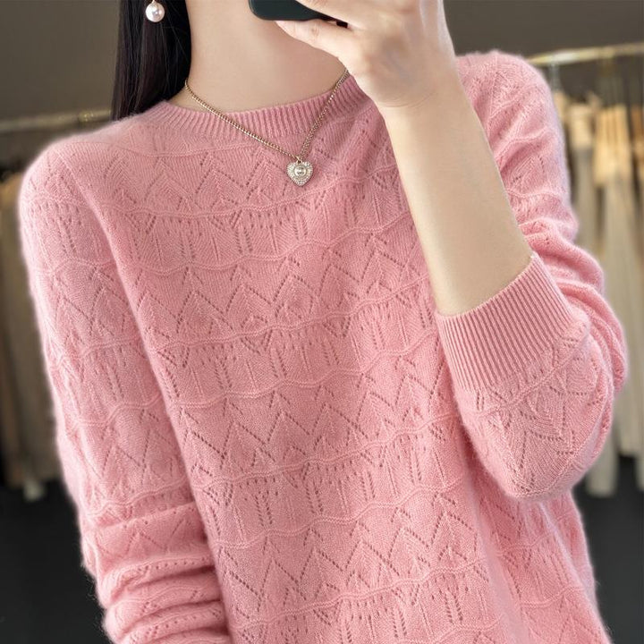 Women's Cozy Fine Knit Sweater with Openwork Diamond Pattern and Loose Fit Mune Fashion