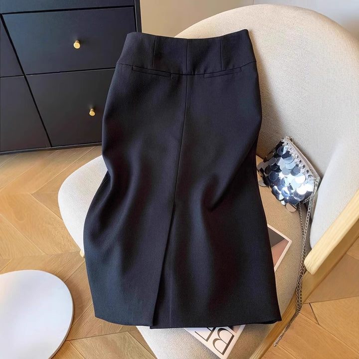 Women high-waisted pencil midi skirt with decorative back zipper Mune Fashion