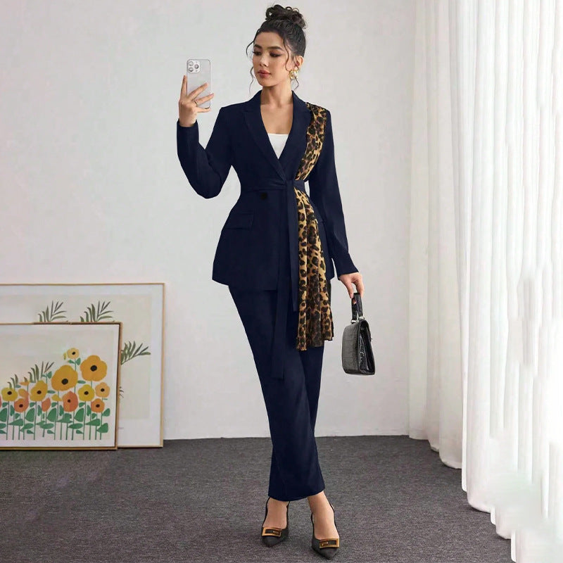 Women Luxurious Blazer Suit with Leopard Pattern Mune Fashion