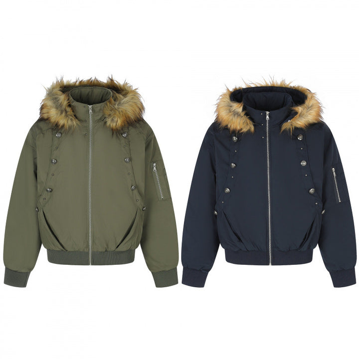 Women Padded Bomber Jacket with Hood and Faux Fur Collar Quilted Winter Jacket Mune Fashion