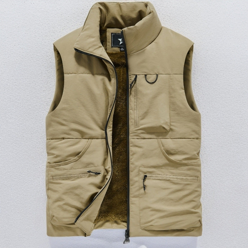 Men's Sleeveless Utility Padded Vest with Teddy Lining and High Collar Mune Fashion