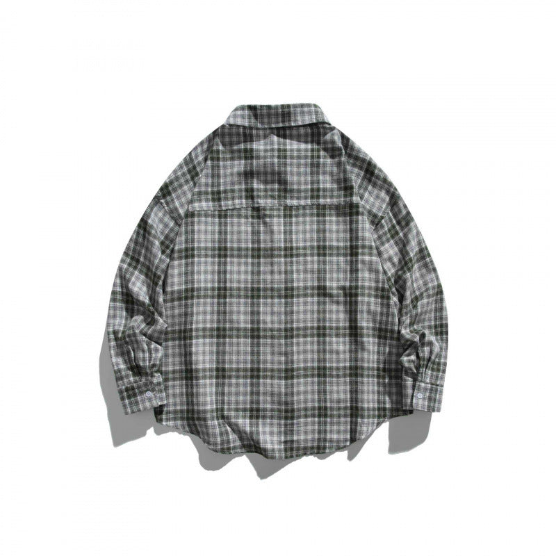 Unisex Oversize Check Shirt Jacket in Boxy Cut with Chest Pocket and Rounded Hem Mune Fashion