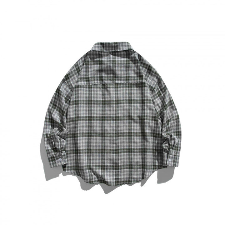 Unisex Oversize Check Shirt Jacket in Boxy Cut with Chest Pocket and Rounded Hem Mune Fashion