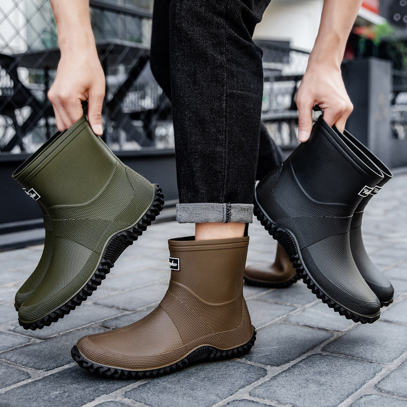 Men's Seamless Full Rubber Slip-On Ankle Boots with Non-Slip Profile Sole Mune Fashion