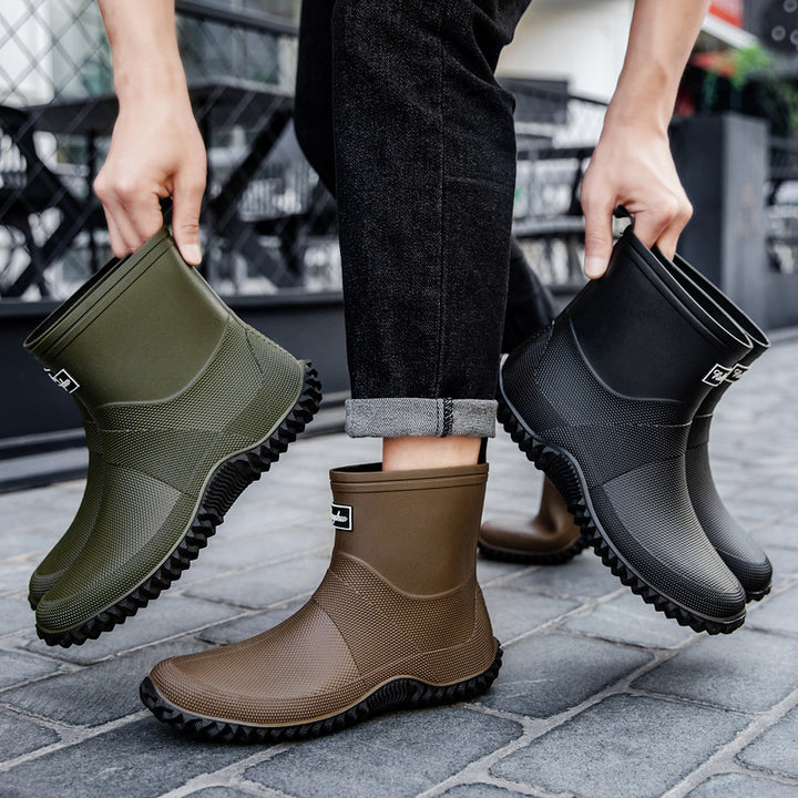 Men's Seamless Full Rubber Slip-On Ankle Boots with Non-Slip Profile Sole Mune Fashion