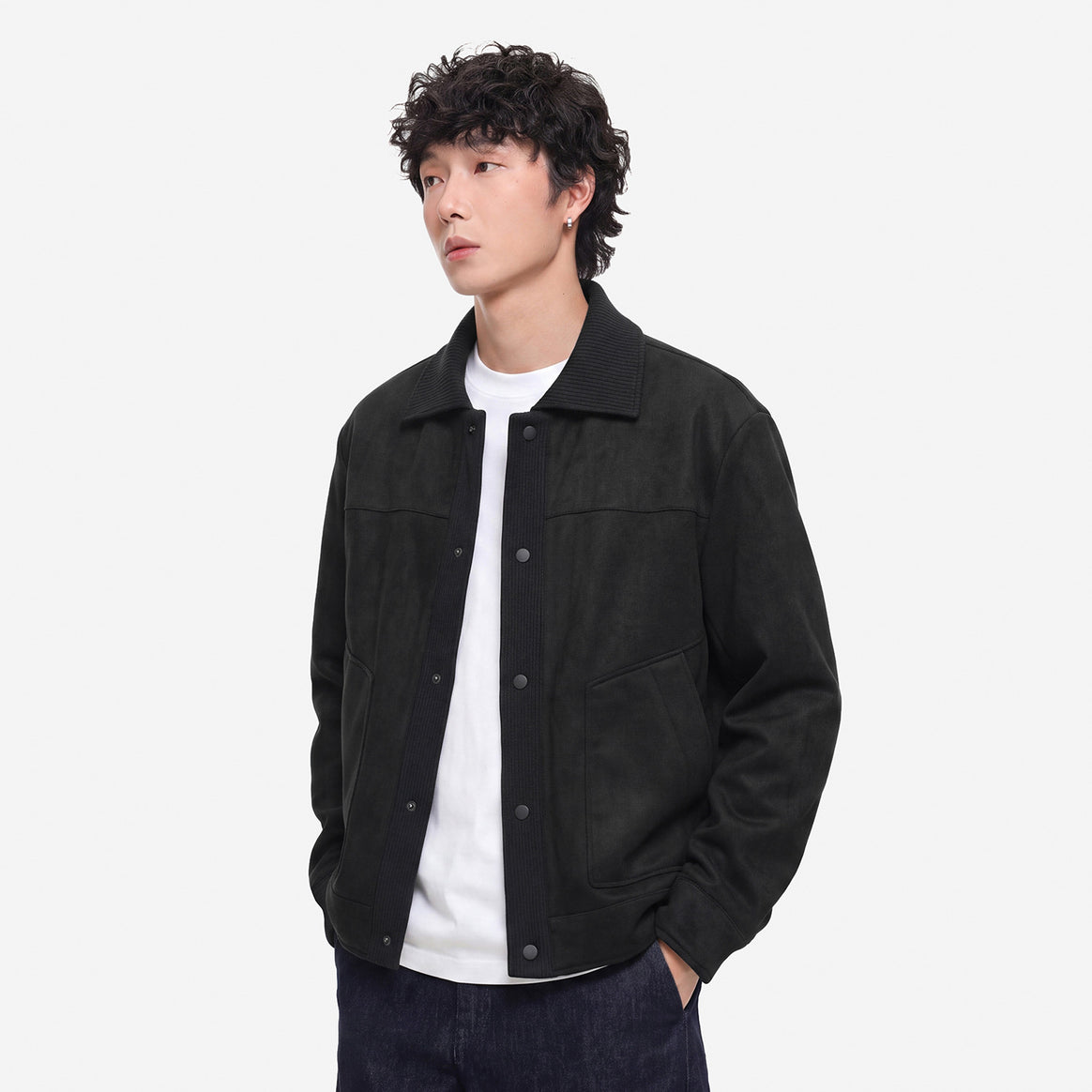Men's overshirt jacket in suede look with ribbed collar and press stud placket Mune Fashion