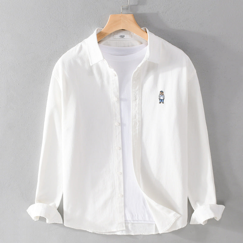 Men's Lightweight Shirt-Over Shirt made of Cotton Twill with Small Figure Embroidery and Boxy Cut Mune Fashion