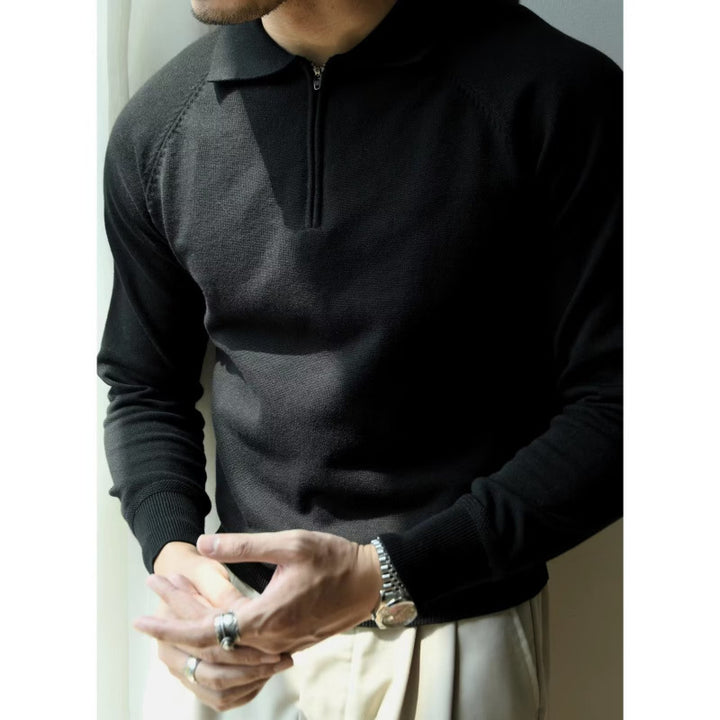Men's Fine Half-Zip Polo Sweater made of fine knit with polo collar and ribbed cuffs Mune Fashion