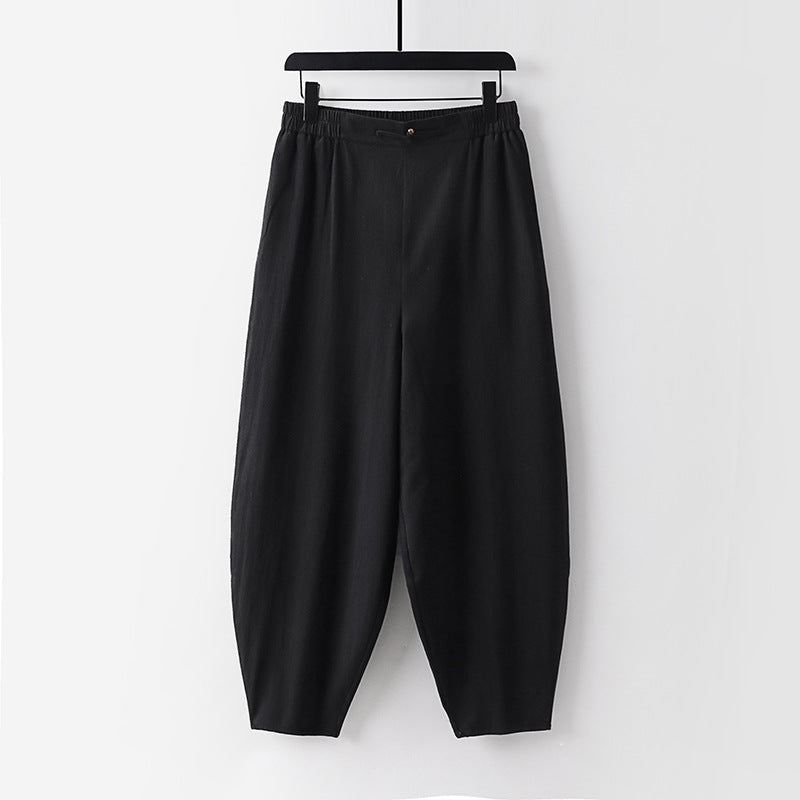 Women Lightweight Linen Harem Pants with Elastic Waistband and Narrow Tapered Ankles Mune Fashion