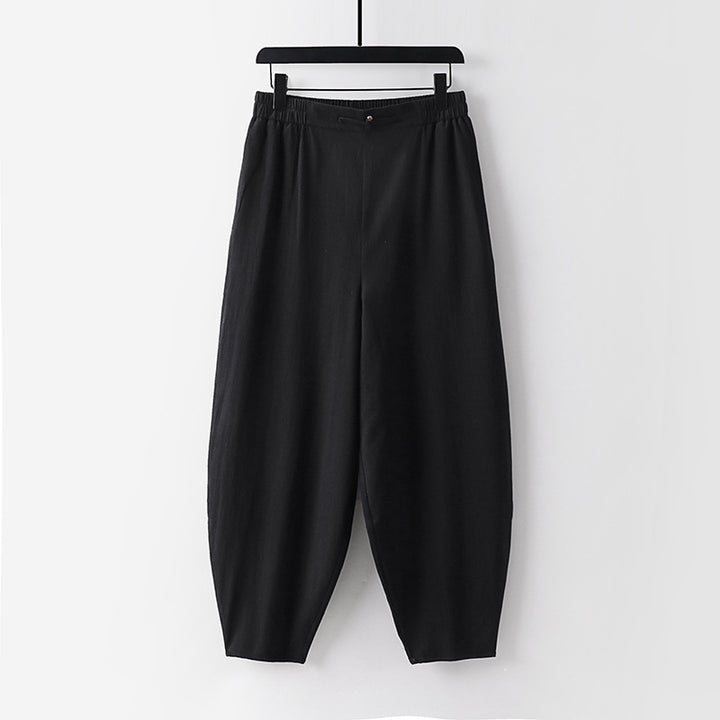 Women Lightweight Linen Harem Pants with Elastic Waistband and Narrow Tapered Ankles Mune Fashion