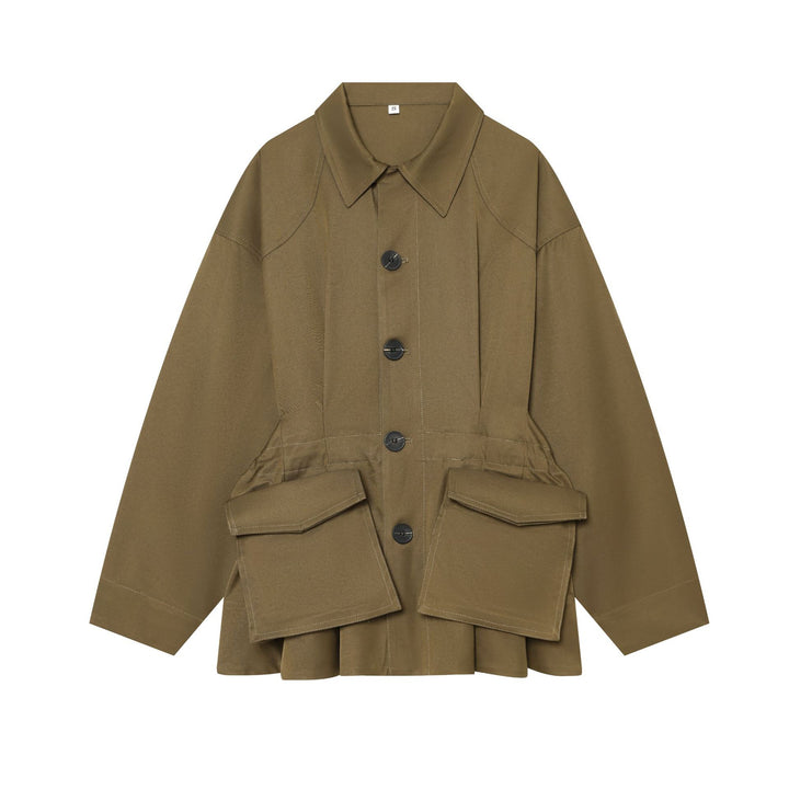 Women's oversized utility jacket with distinctive flap pockets and drawstring Mune Fashion