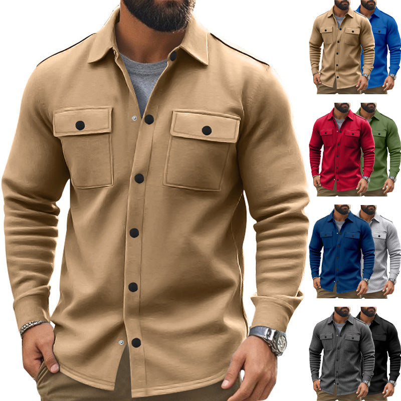 Men's sturdy wool fleece overshirt jacket with patch breast pockets and snap button placket Mune Fashion