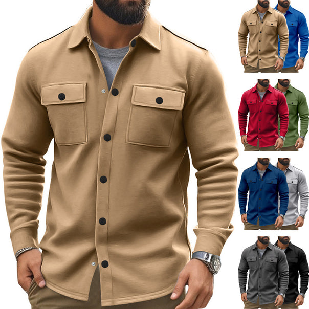 Men's sturdy wool fleece overshirt jacket with patch breast pockets and snap button placket Mune Fashion