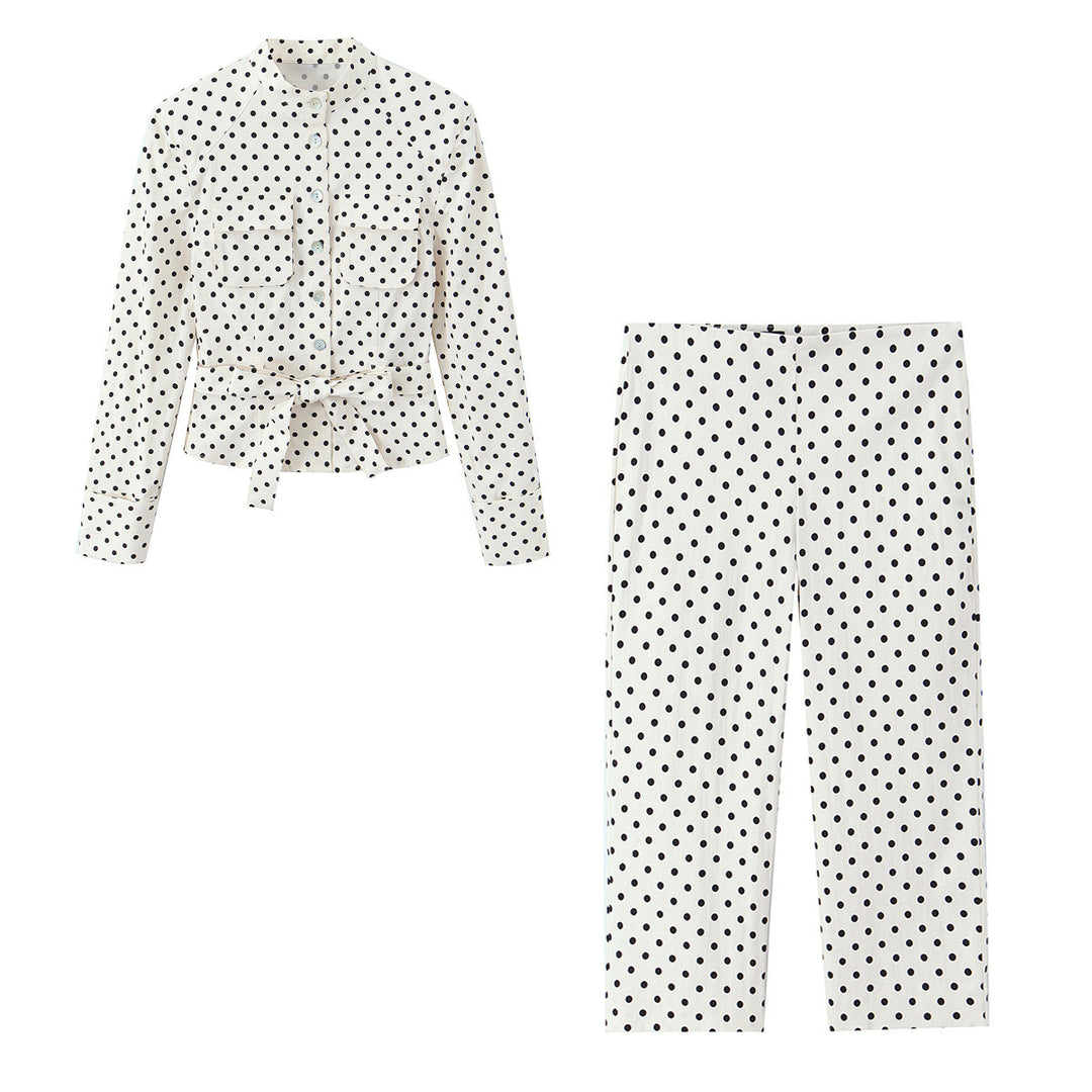 Women Cropped Palazzo Pants with High Waist, Wide Leg and Dot Pattern Mune Fashion
