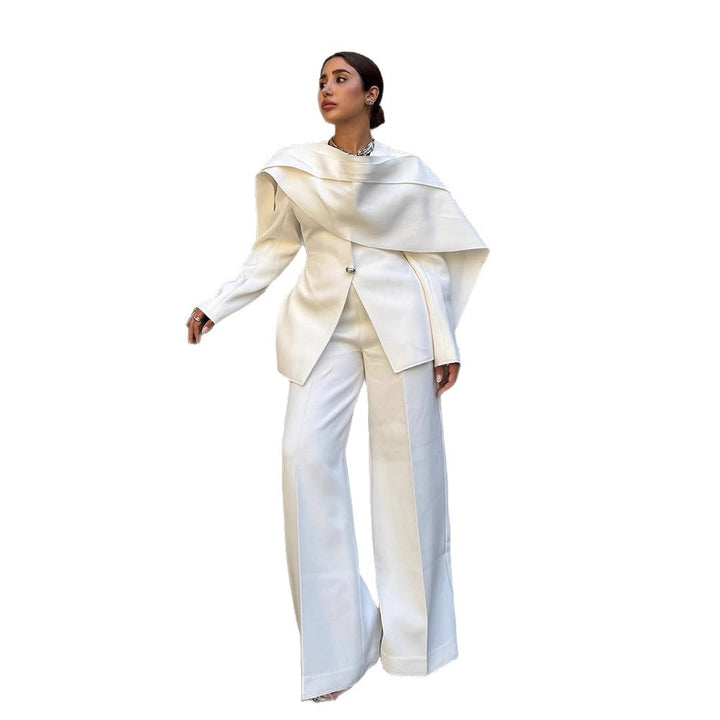Women's Tailored Blazer with Overlapping Cape Collar Mune Fashion