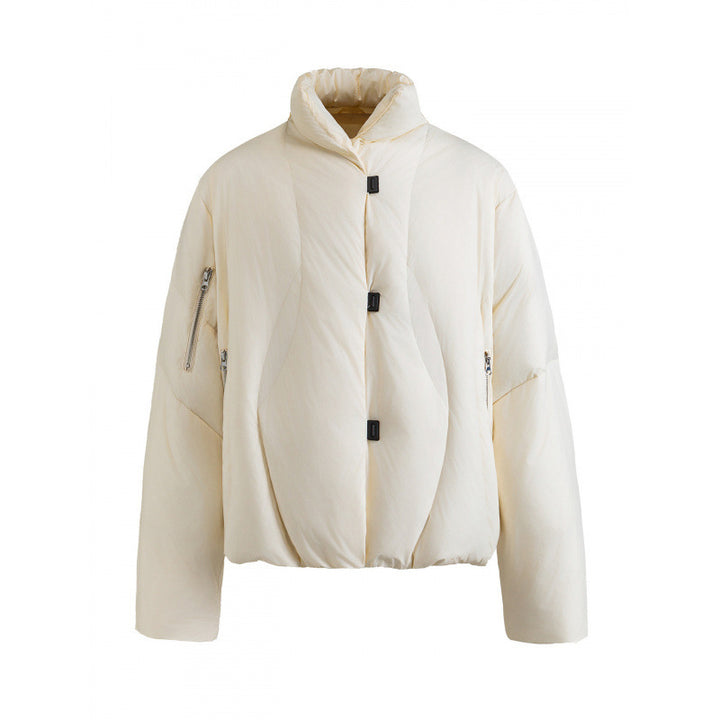 Unisex Short-cut quilted jacket with high collar, hood and zippers Mune Fashion