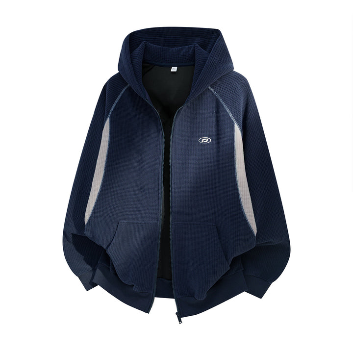 Unisex Oversize Waffle Knit Hoodie Jacket with Full Zip and Kangaroo Pockets Mune Fashion