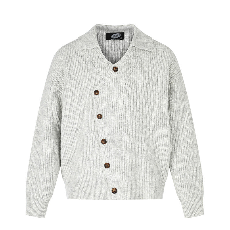Ladies oversized cardigan with asymmetrical button placket and shirt collar Mune Fashion