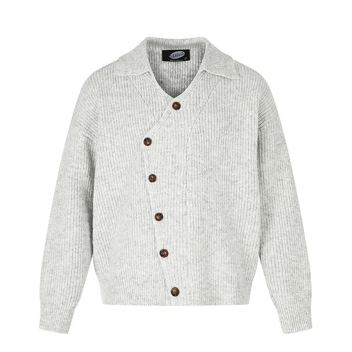 Ladies oversized cardigan with asymmetrical button placket and shirt collar Mune Fashion