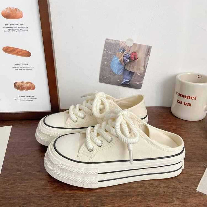 Women Comfortable Sneakers with Double Sole and Decorative Lacing Mune Fashion