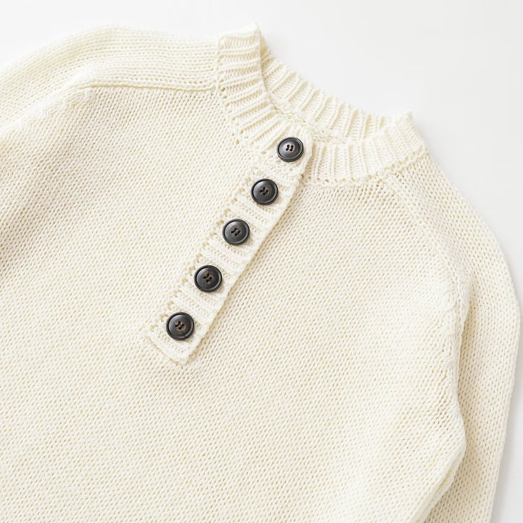Women's chunky knit Henley sweater with wooden buttons and ribbed cuffs Mune Fashion
