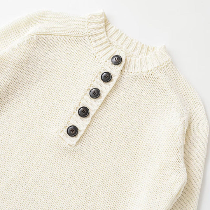 Women's chunky knit Henley sweater with wooden buttons and ribbed cuffs Mune Fashion