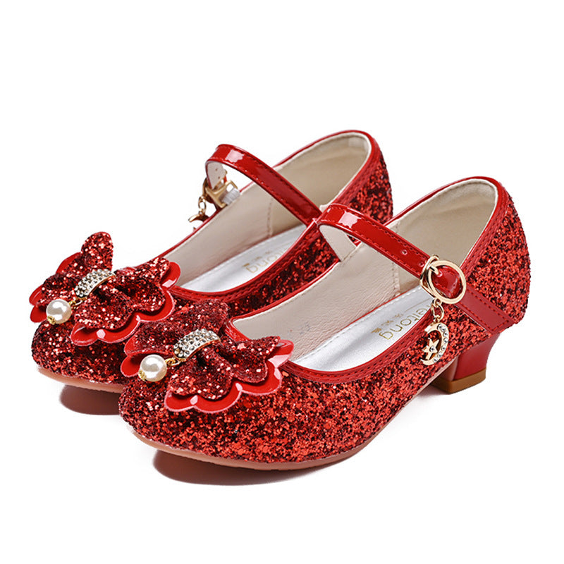 Girls Glittering Ballet Flats with Bow Applique Mune Fashion