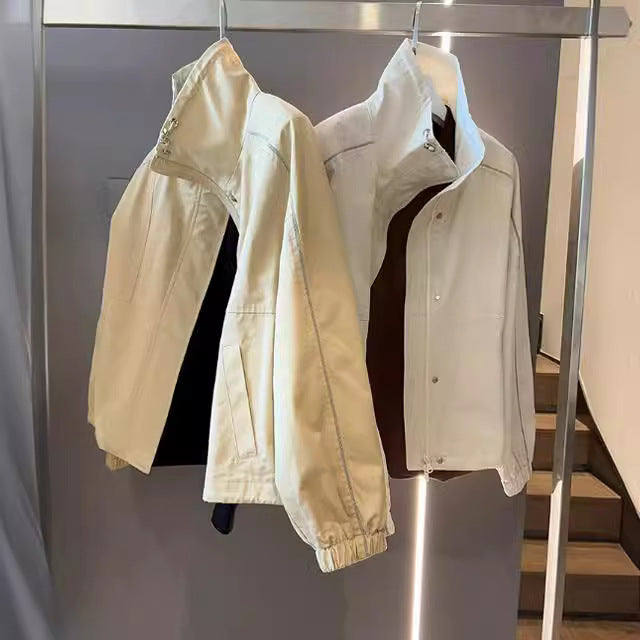 Women's Fashion Transitional Jacket with High Collar and Snap Button Closures Mune Fashion