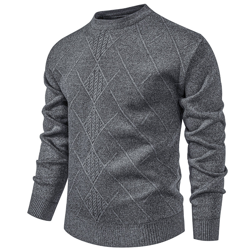 Men's fine knit pullover with diamond cable pattern, round neckline and ribbed cuffs Mune Fashion