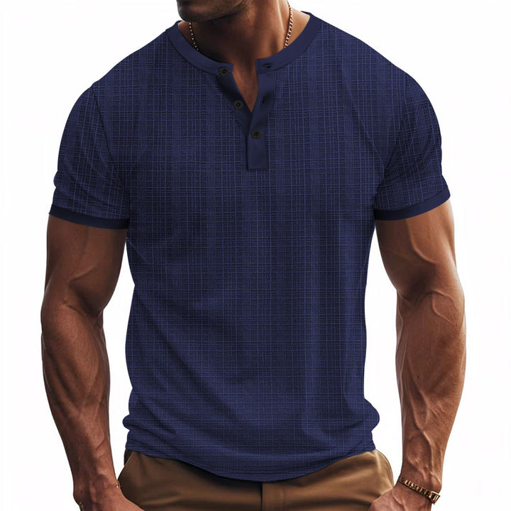 Men's nano band collar henley with fine mesh structure and slim fit Mune Fashion