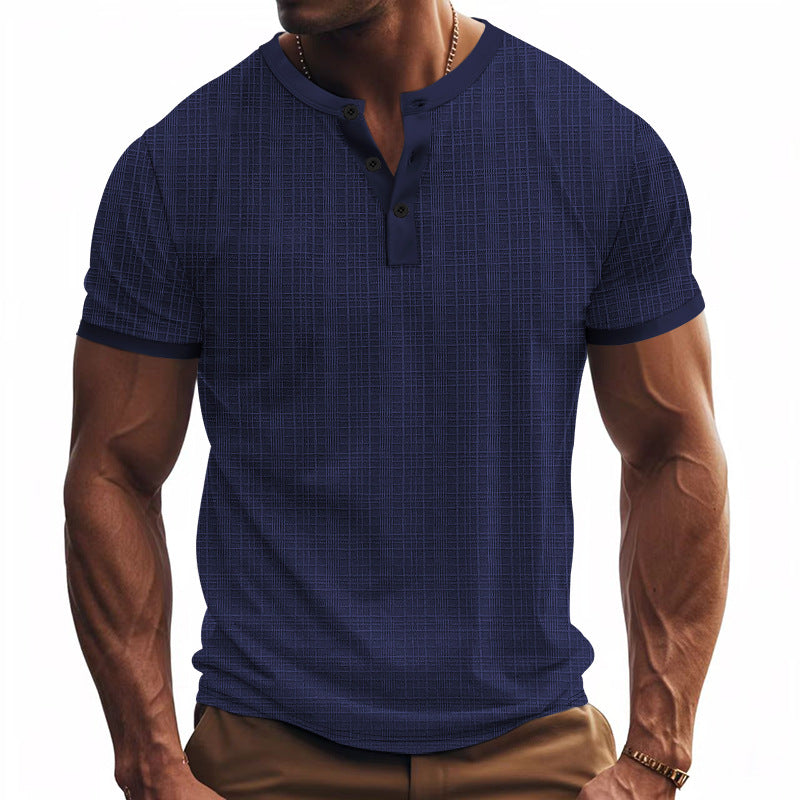 Men's nano band collar henley with fine mesh structure and slim fit Mune Fashion